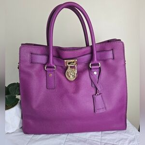 Michael Kors Hamilton Large Soffiano Leather Purple Satchel